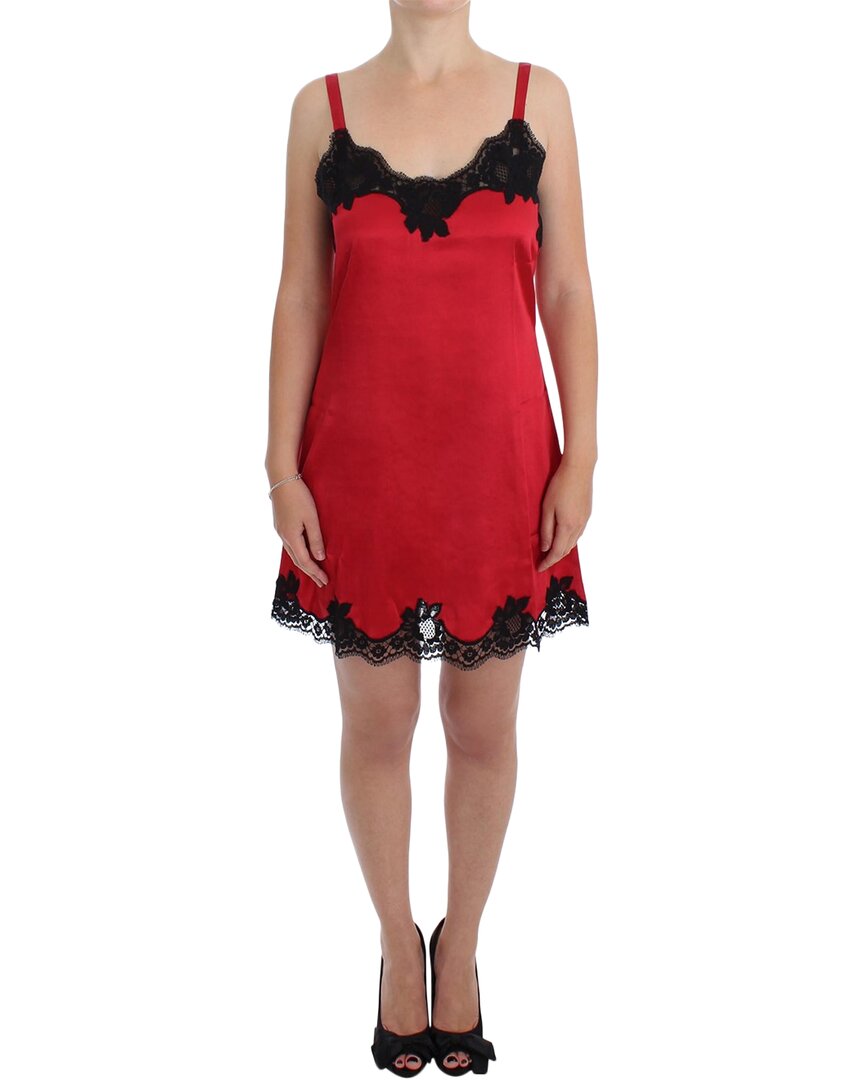 Shop Dolce & Gabbana Red Black Silk Lace Dress Women's