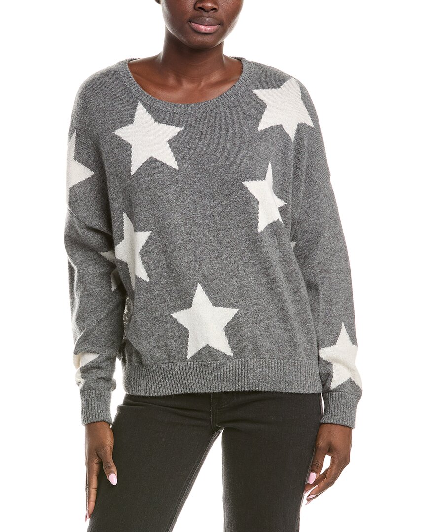 Brodie Cashmere Alyssa Star Fringed Boyfriend Cashmere Sweater In Gray