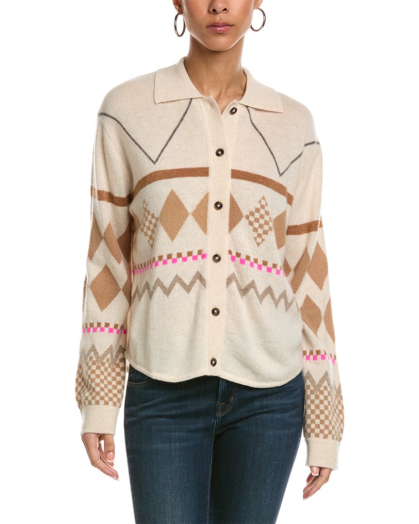 Brodie Cashmere Desert Fairisle Cashmere Cardigan In White