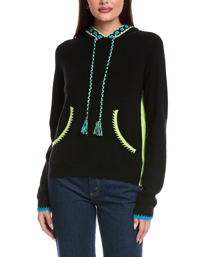 Brodie Cashmere Georgie Geo Trim Cashmere Hoodie In Black