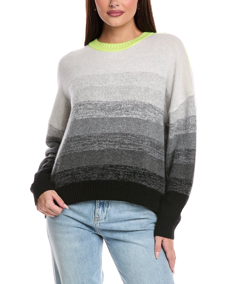Brodie Cashmere Gradient Fade Crew Sweater In Neon Yellow In Gray