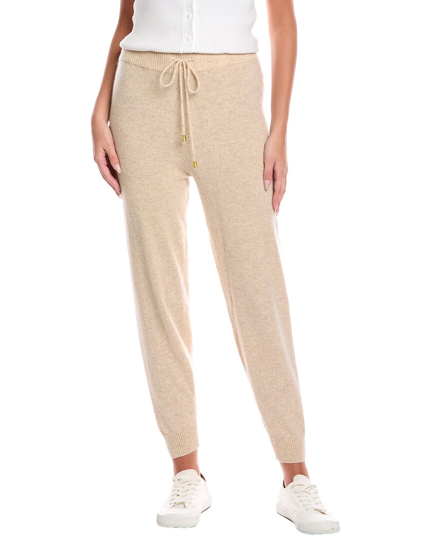 Brodie Cashmere Cable Knit Cashmere Jogger In Cygnet In Neutral