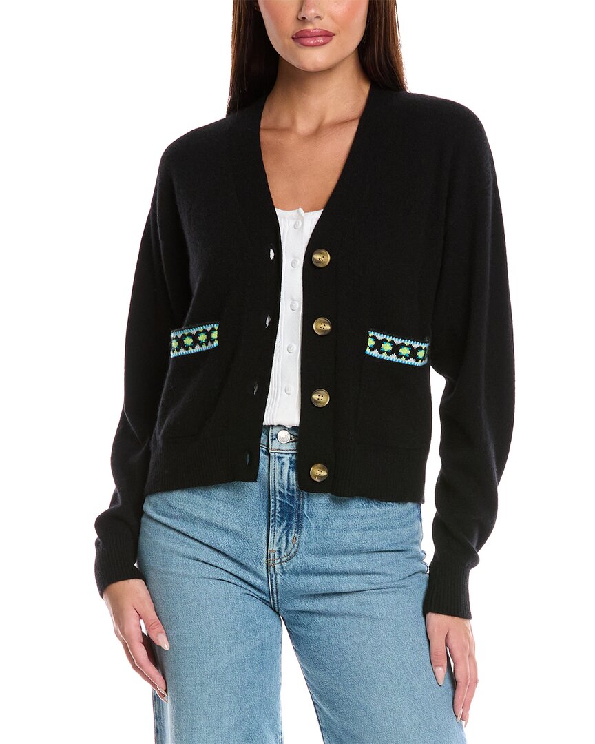Brodie Cashmere Mila Geo Trim Cashmere Cardigan In Black