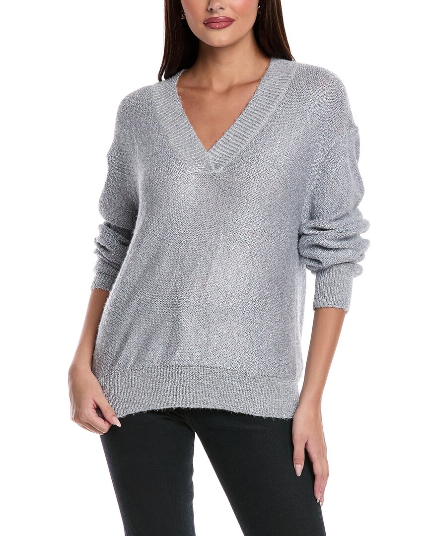 Brodie Cashmere Sequin Millie Cashmere V-neck Sweater In Gray