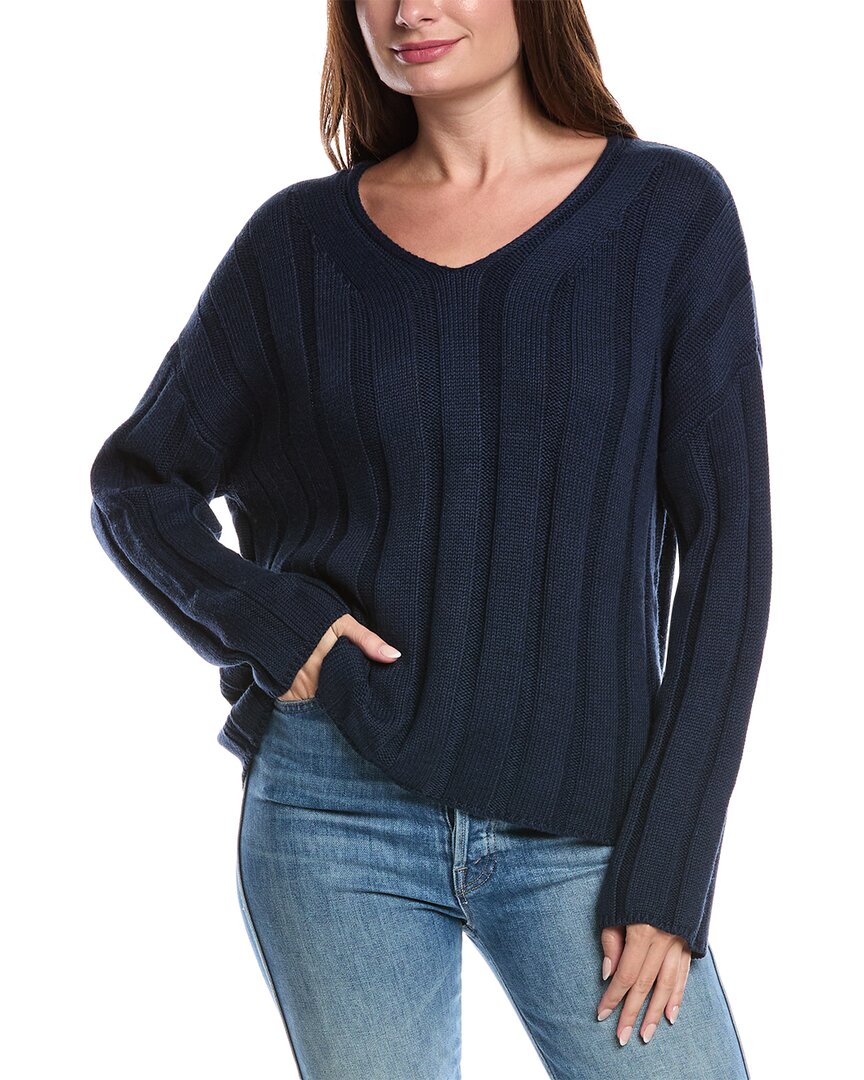 Forte Cashmere Wide Rib Sweater In Blue