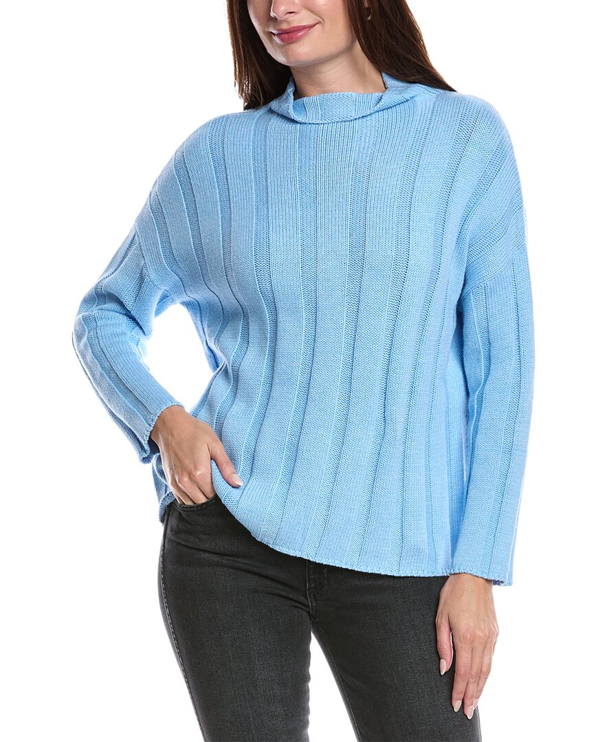 Forte Cashmere Rib Funnel Neck Sweater In Blue