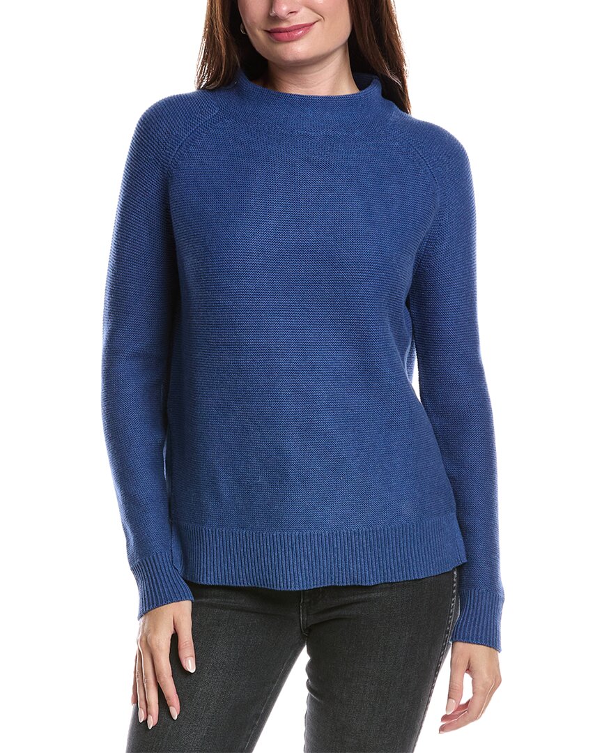 Forte Cashmere Garter Funnel Neck Sweater In Blue
