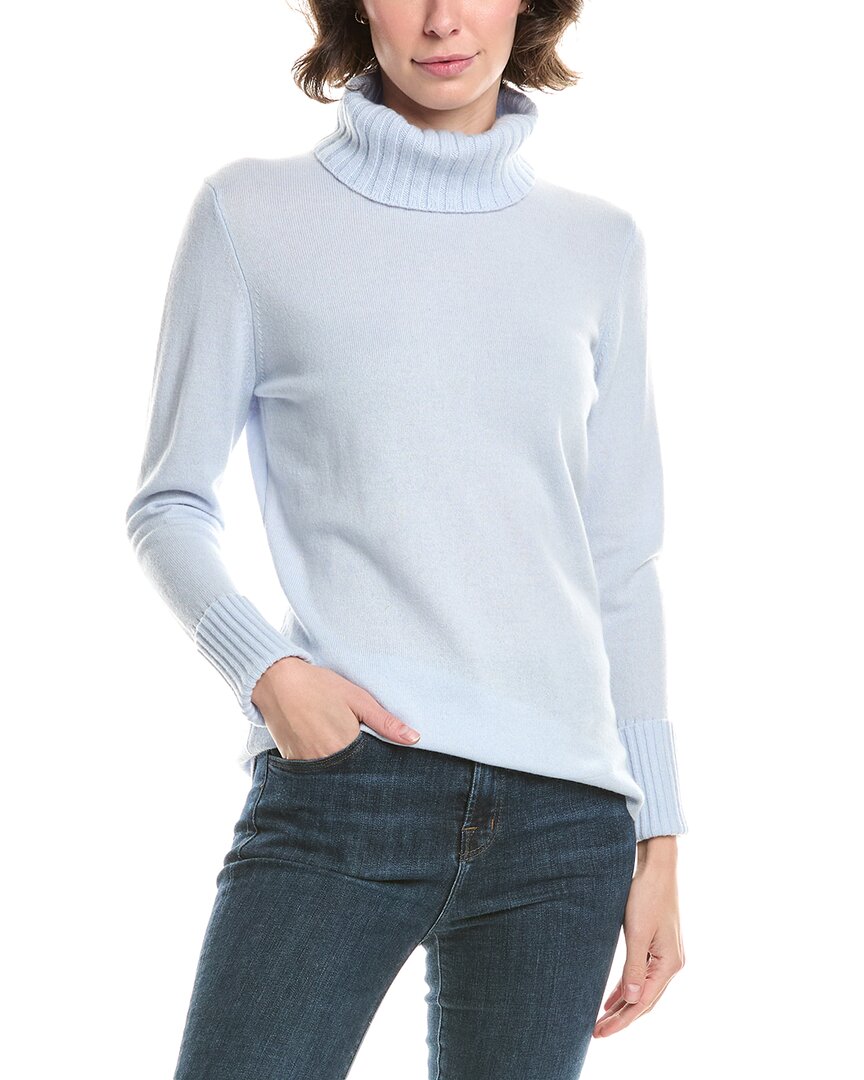 Forte Cashmere Chunky Trim Turtleneck Cashmere Sweater In Blue
