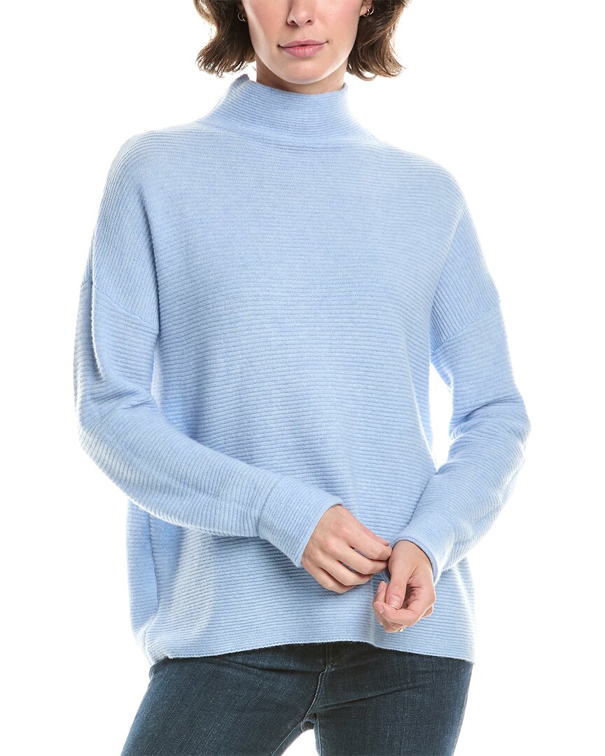 Forte Cashmere Textured Slouchy Funnel Neck Cashmere Sweater In Blue