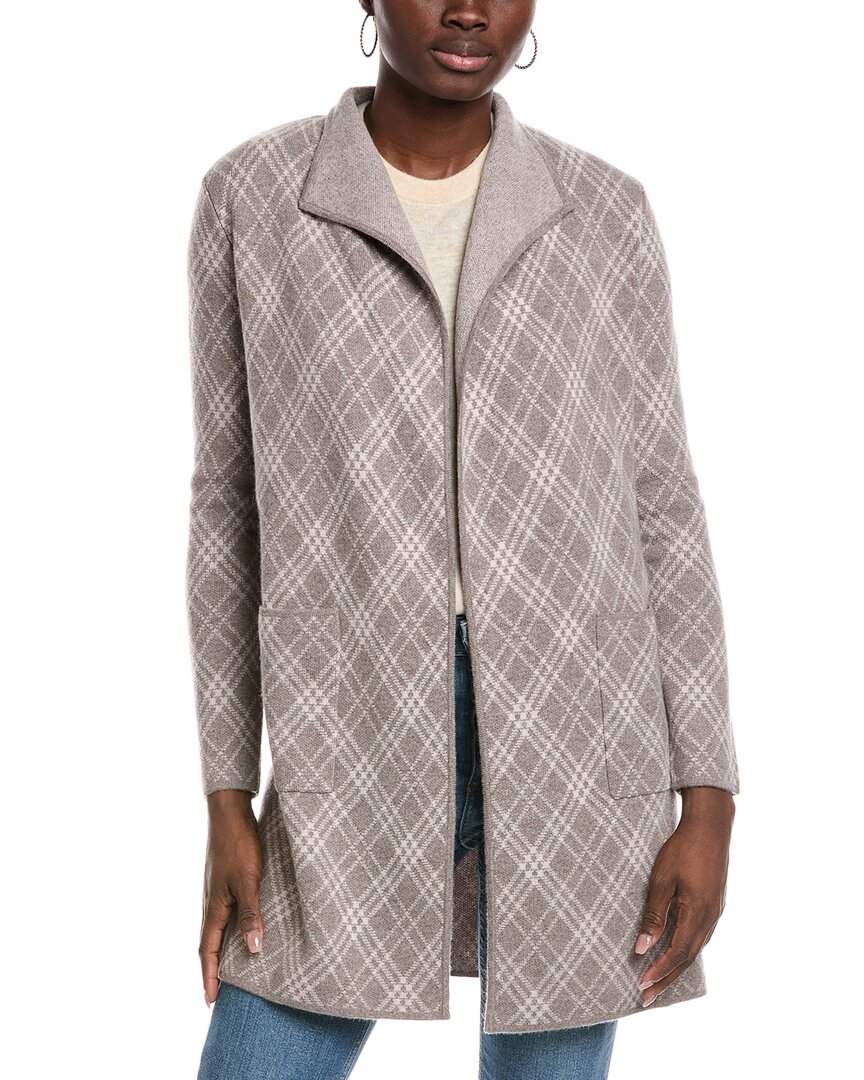 Forte Cashmere Bias Plaid Cashmere Cardigan In Brown
