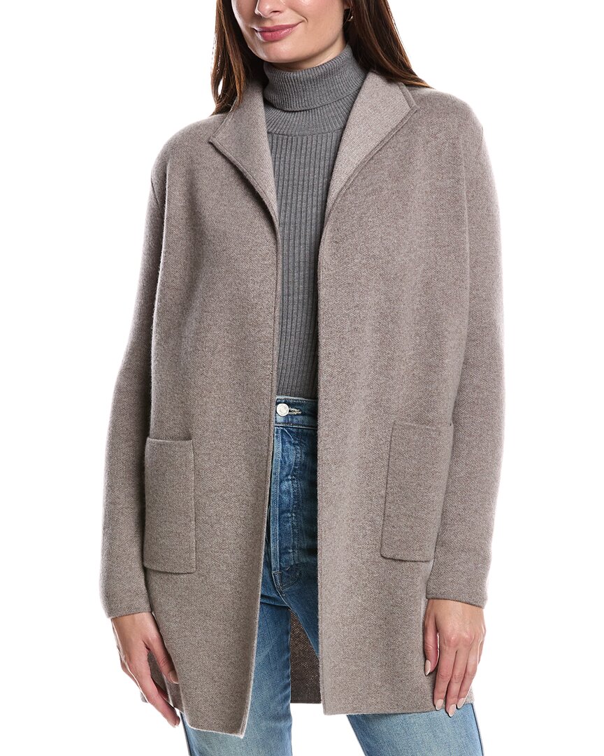 Forte Cashmere Doubleknit Cashmere Cardigan In Gray