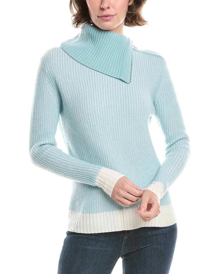 Forte Cashmere Plaited Zip Collar Turtleneck Cashmere Sweater In Green