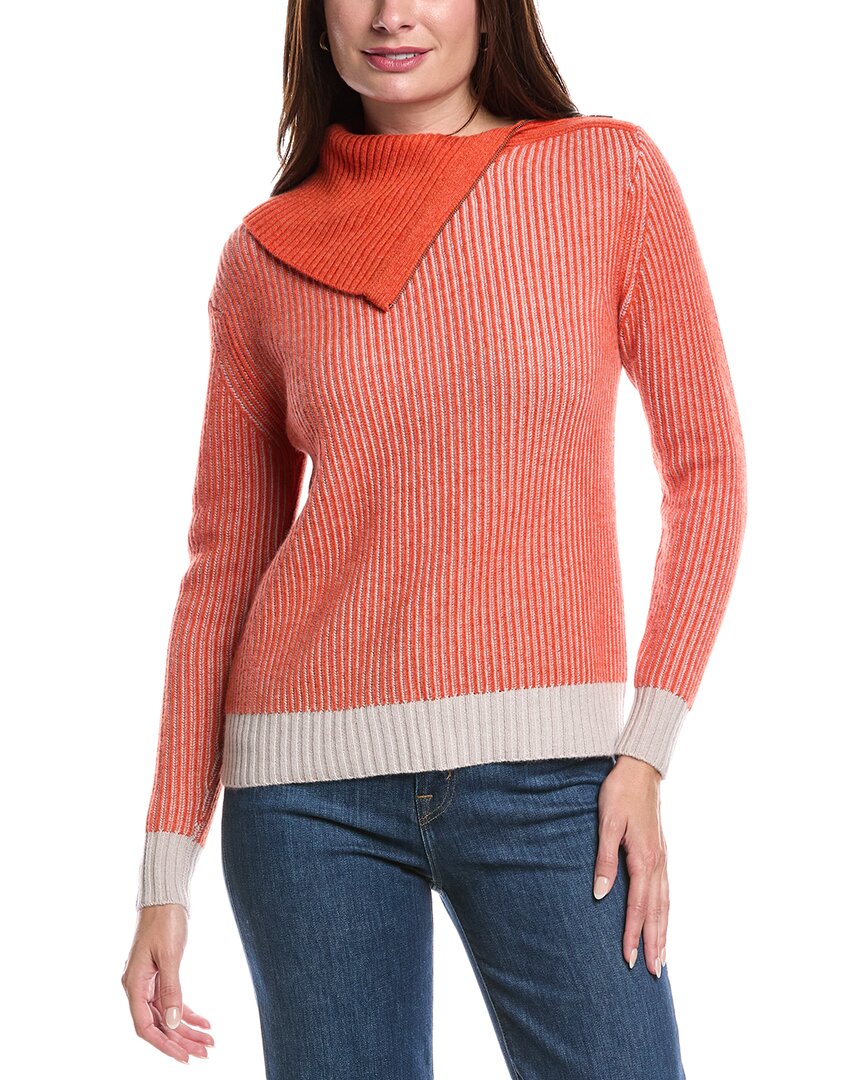 Forte Cashmere Plaited Zip Collar Turtleneck Cashmere Sweater In Red