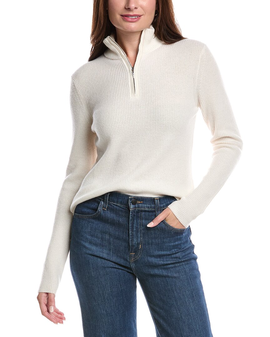 Forte Cashmere Rib Zip Mock Cashmere Sweater In White