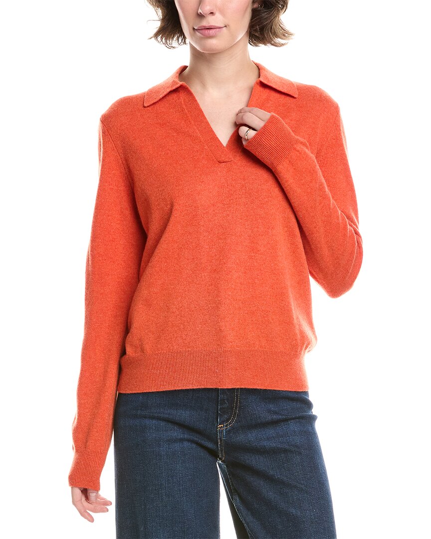 Forte Cashmere Split Neck Cashmere Polo Sweater In Orange