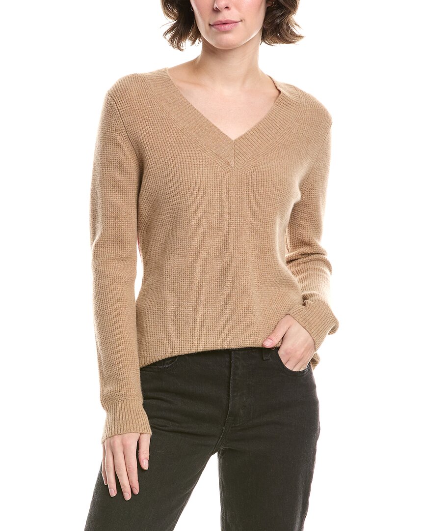 Forte Cashmere Thermal Piped V-neck Cashmere Sweater In Blue