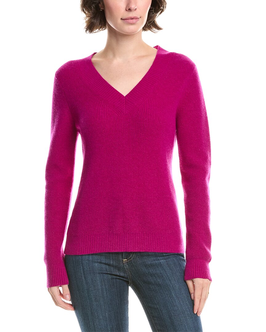 Forte Cashmere Thermal Piped V-neck Cashmere Sweater In Pink