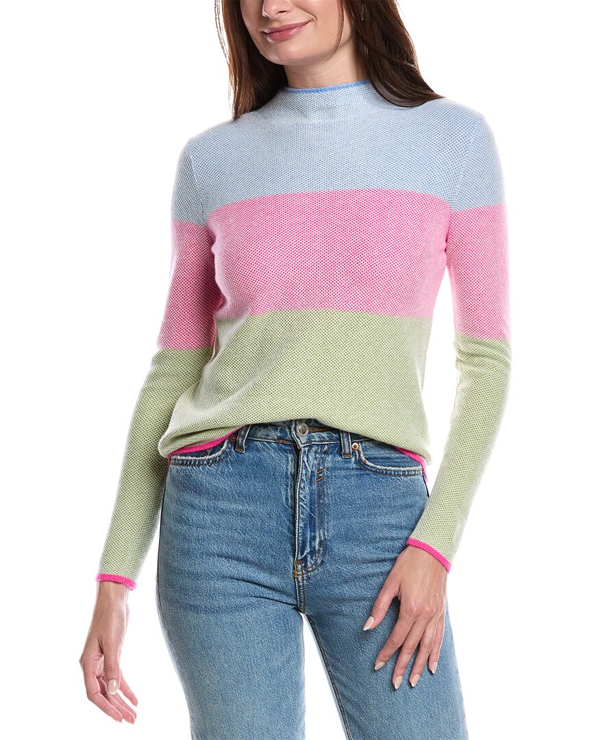 Forte Cashmere Plaited Honeycomb Wide Stripe Cashmere Pullover In Multi