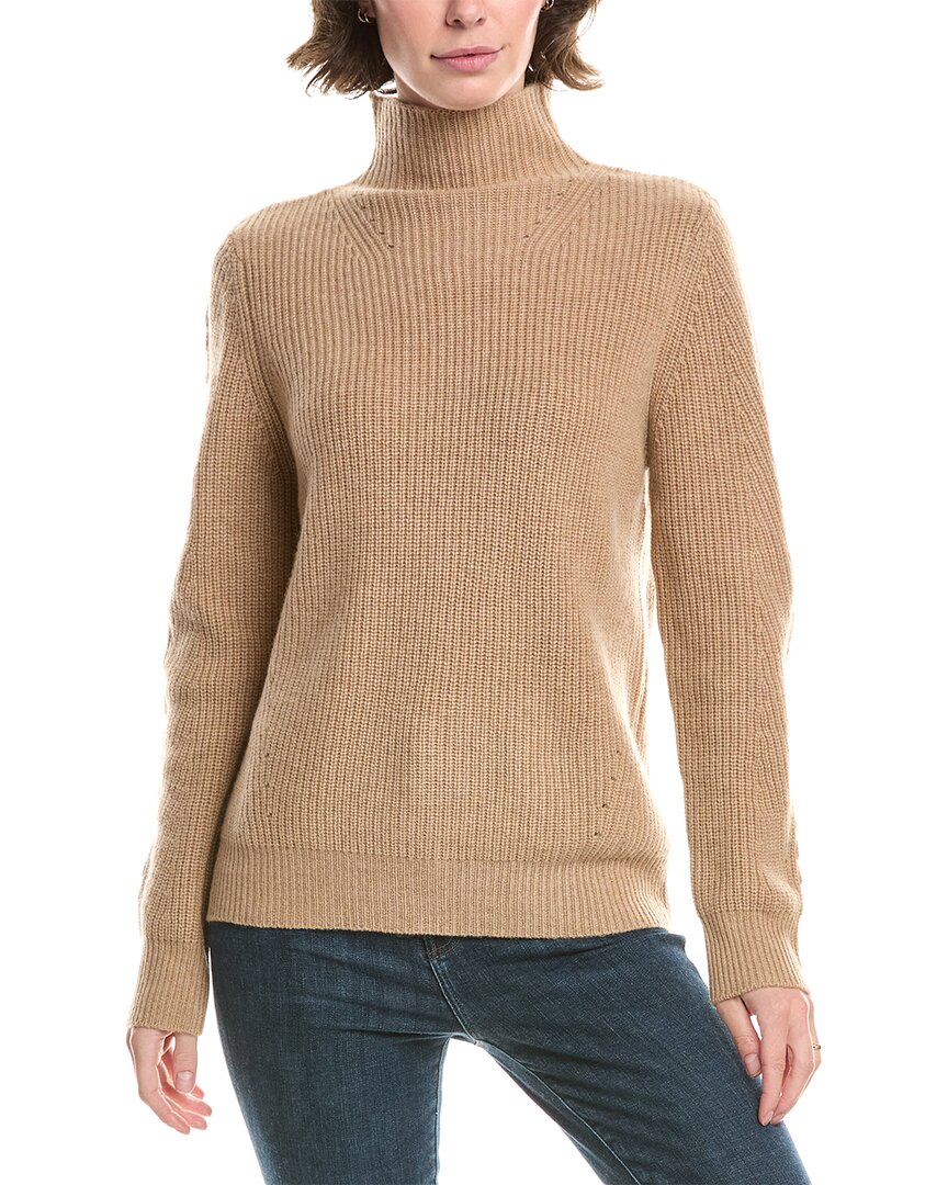 Forte Cashmere Fashioned Rib Funnel Neck Cashmere Sweater In Brown