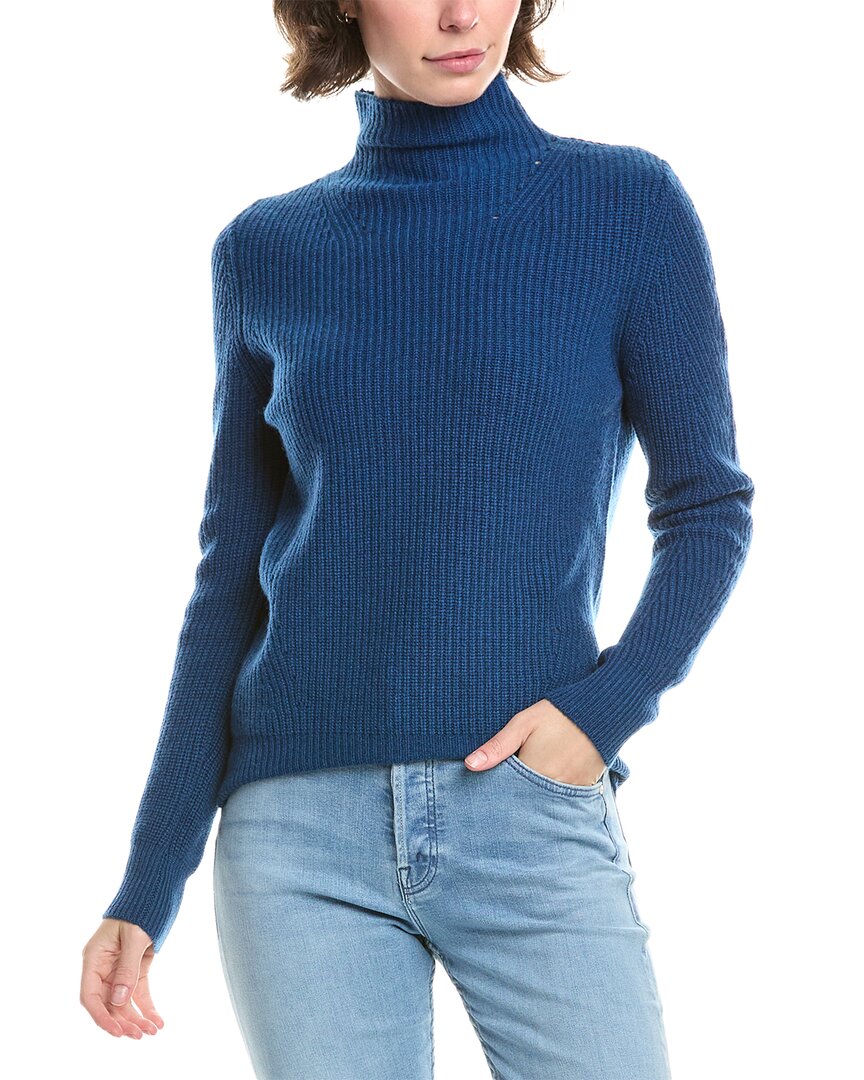 Forte Cashmere Fashioned Rib Funnel Neck Cashmere Sweater In Blue
