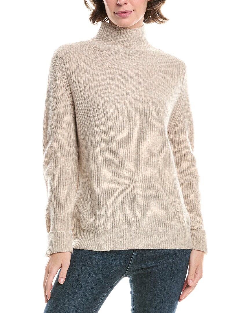 Forte Cashmere Fashioned Rib Funnel Neck Cashmere Sweater In Neutral