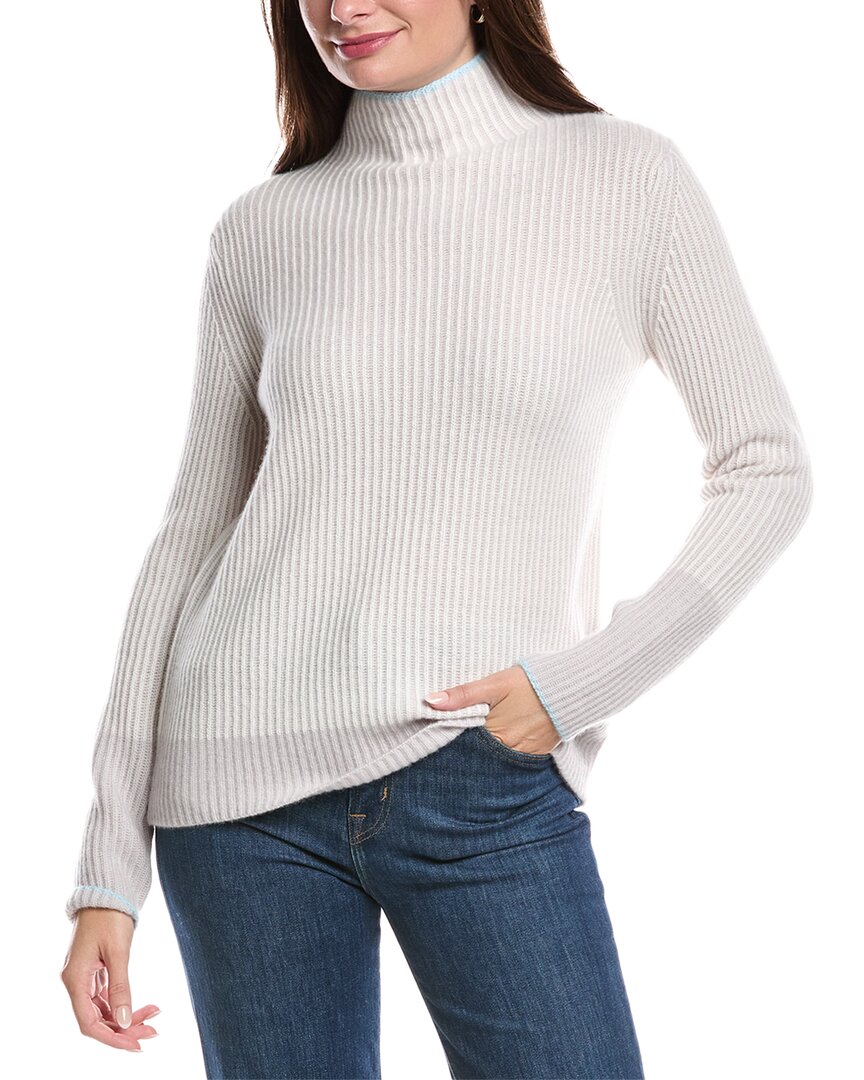 Forte Cashmere Plaited Rib Funnel Neck Cashmere Sweater In White