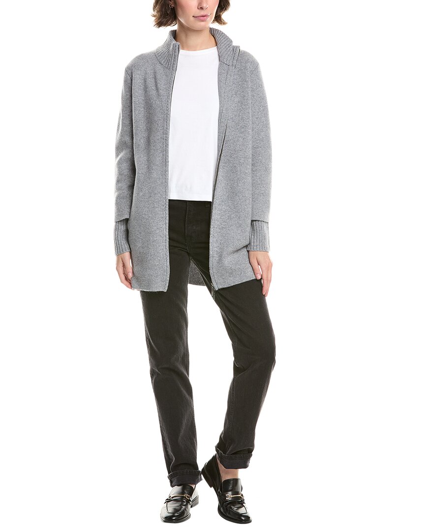 Forte Cashmere Doubleknit Zip Mock Wool & Cashmere-blend Cardigan In Gray