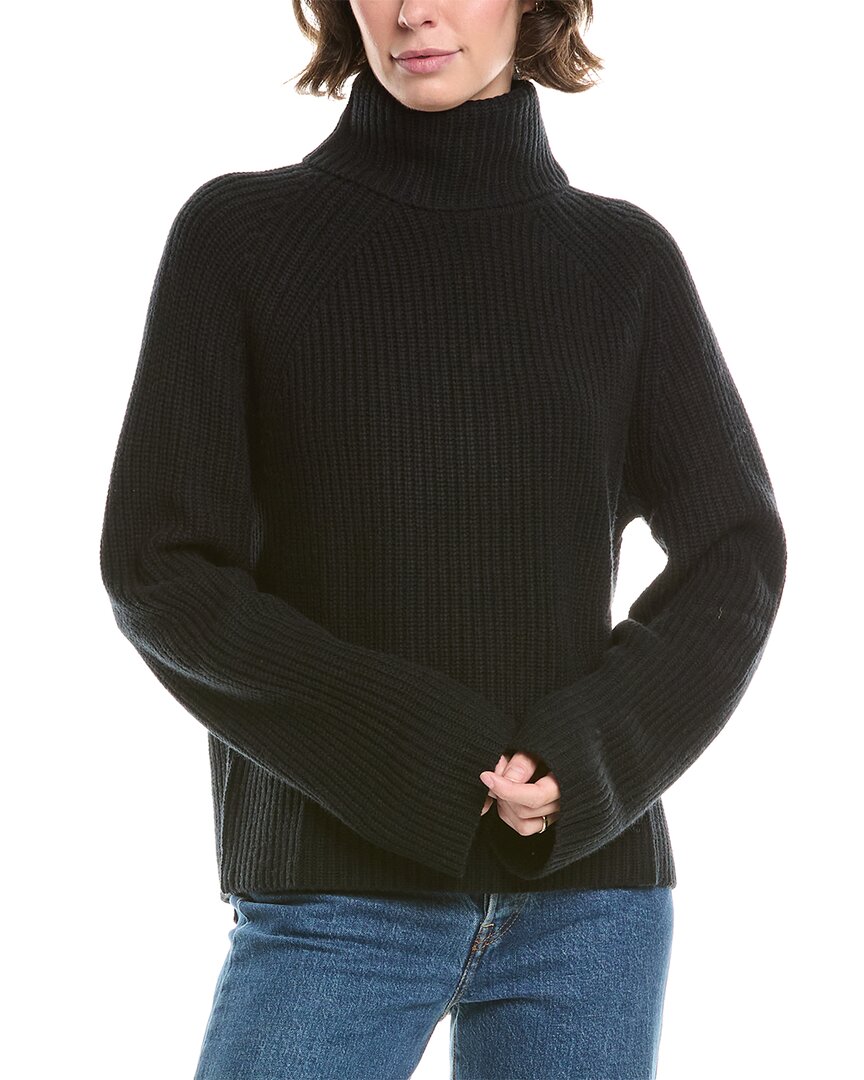 Forte Cashmere Luxe Rib Turtleneck Wool & Cashmere-blend Sweater In Black