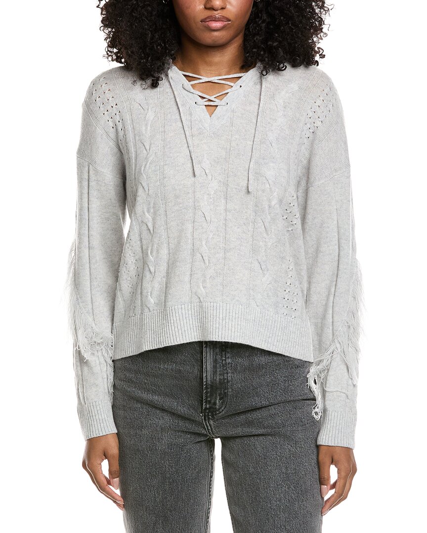 Brodie Cashmere Cable Fringe Polo Wool & Cashmere-blend Sweater In Gray