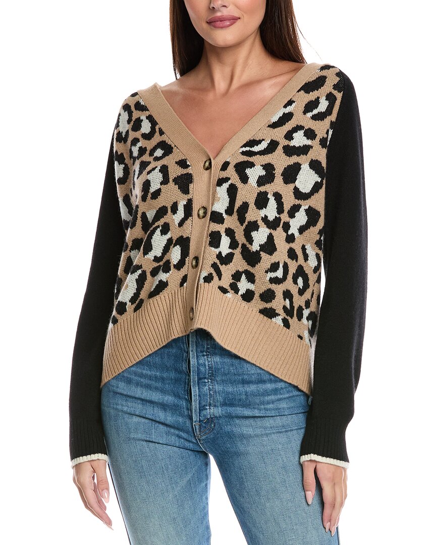 &isla Hadley Colorblock Leopard Cashmere Cardigan In Black