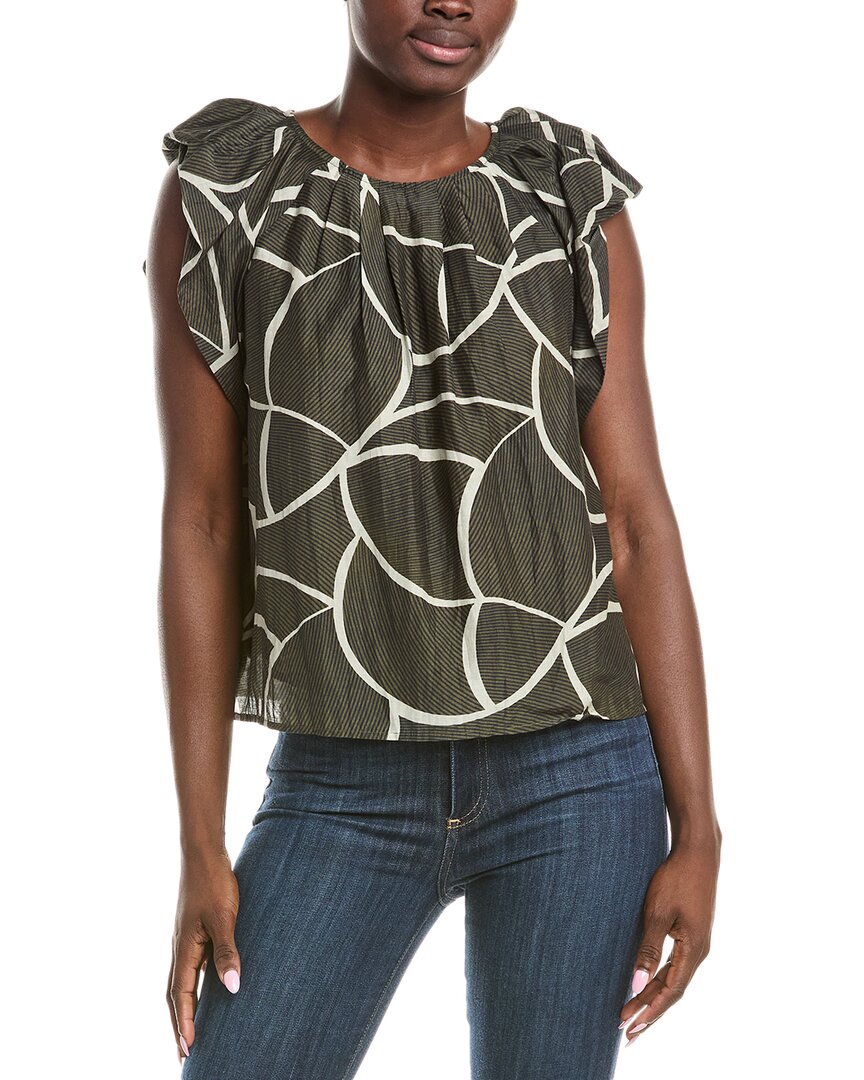 Velvet By Graham & Spencer Camille Printed Silk Cotton Voile Top In Airbrush In Green