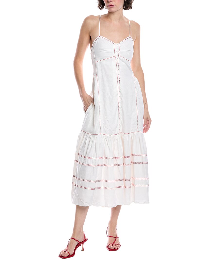 Fate Rio Top Stitch Detail Linen Blend Dress In Cream In White