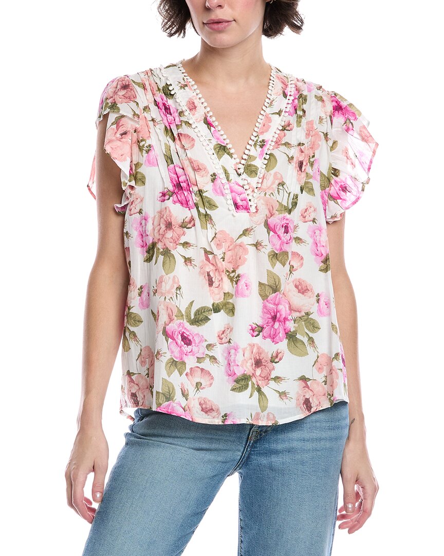 Fate Floral Flutter Sleeve Top In Multi In Pink