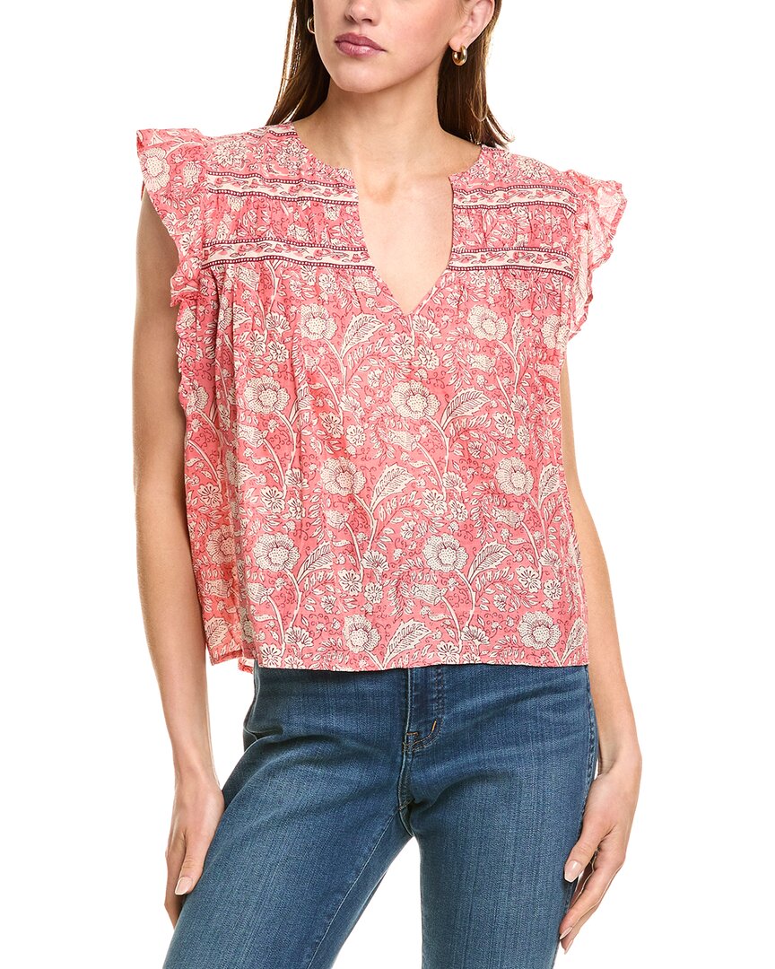 Velvet By Graham & Spencer Kenzie Printed Flutter Sleeve Top In Multi