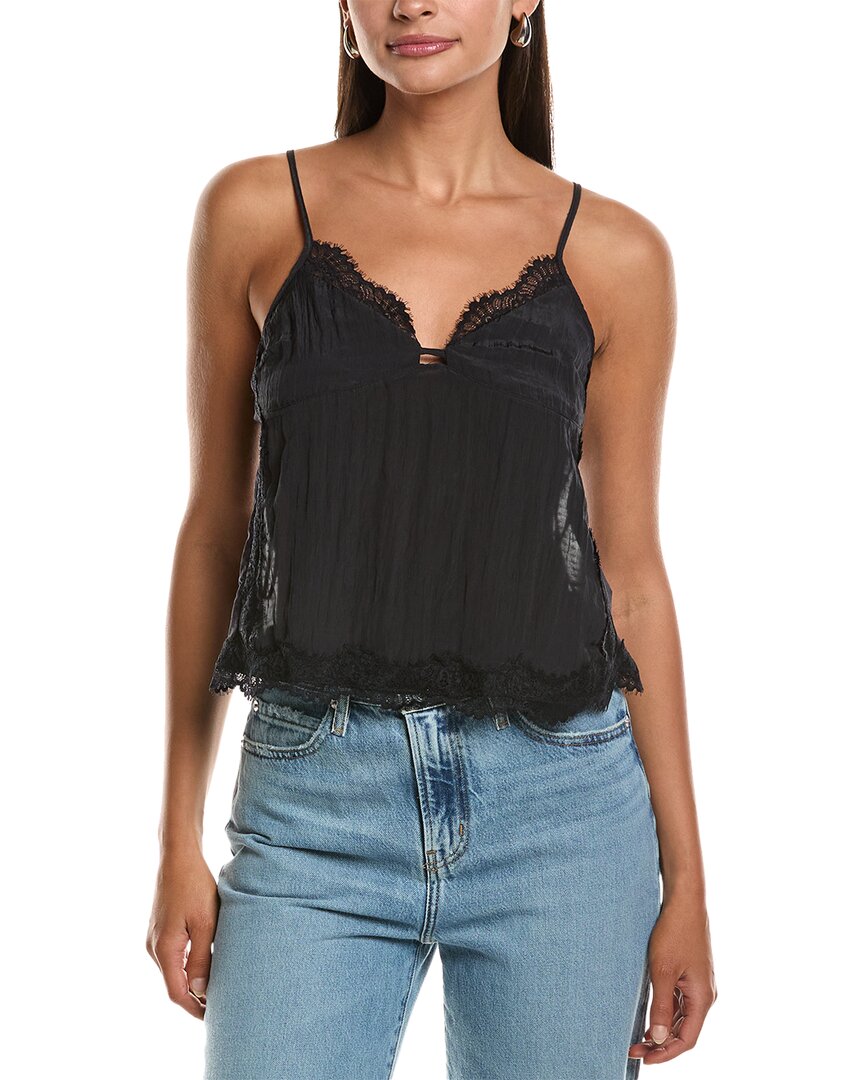 Free People Eye Candy Open Back Lace Trim Camisole In Black