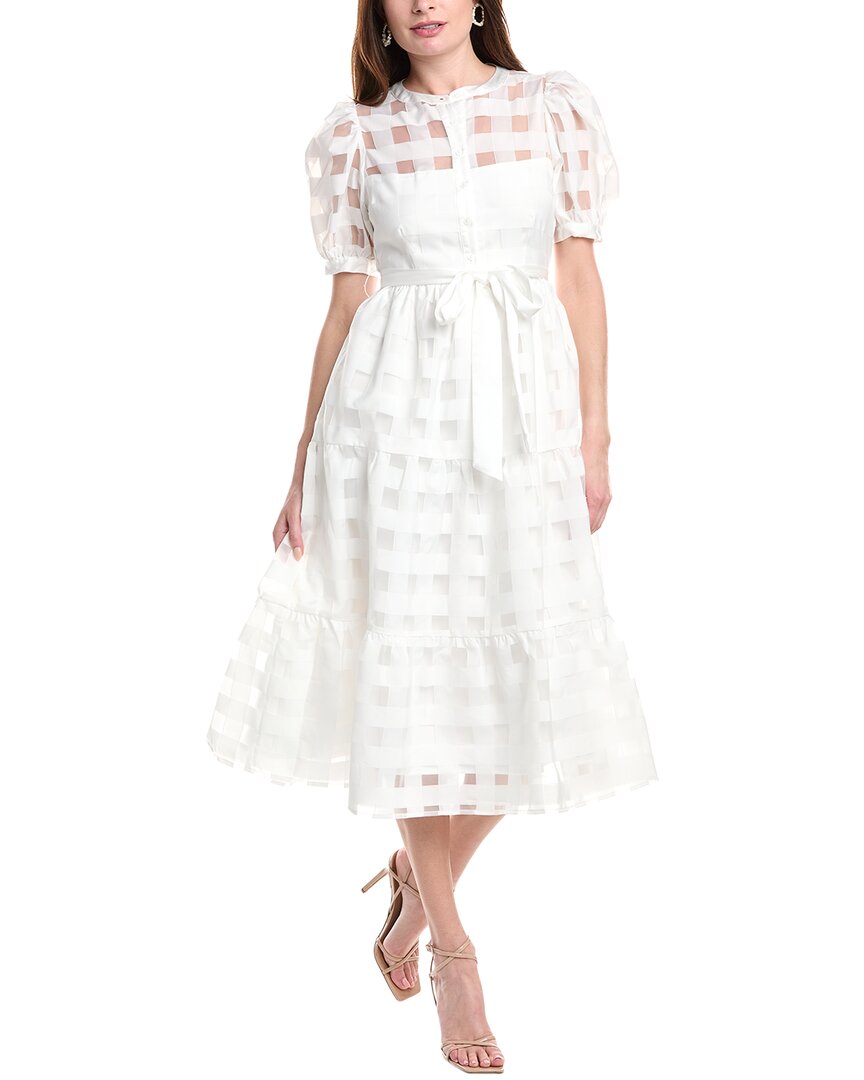 ENGLISH FACTORY ENGLISH FACTORY SHEER CHECK TIERED MIDI DRESS 