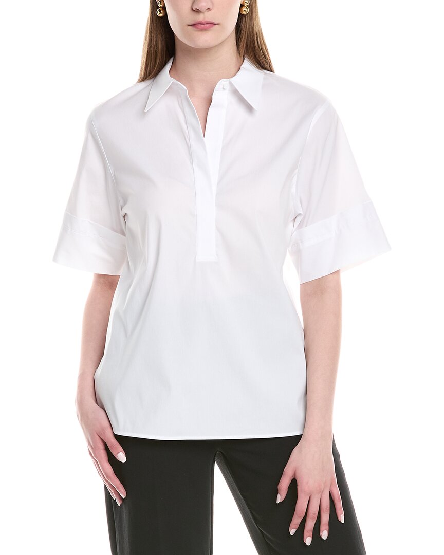 Lafayette 148 New York Half Placket Camp Shirt In White