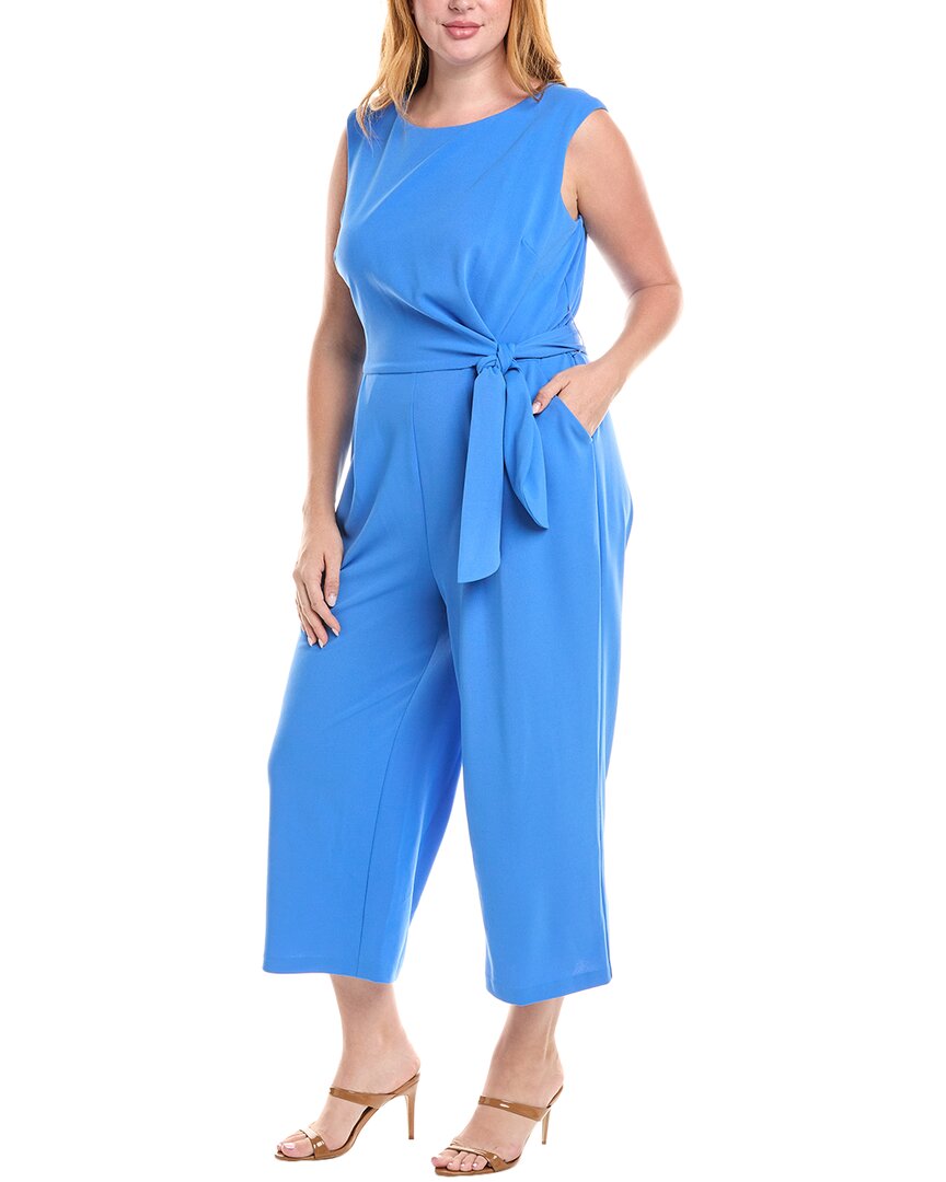 Tahari Asl Plus Side Tie Jumpsuit In Blue