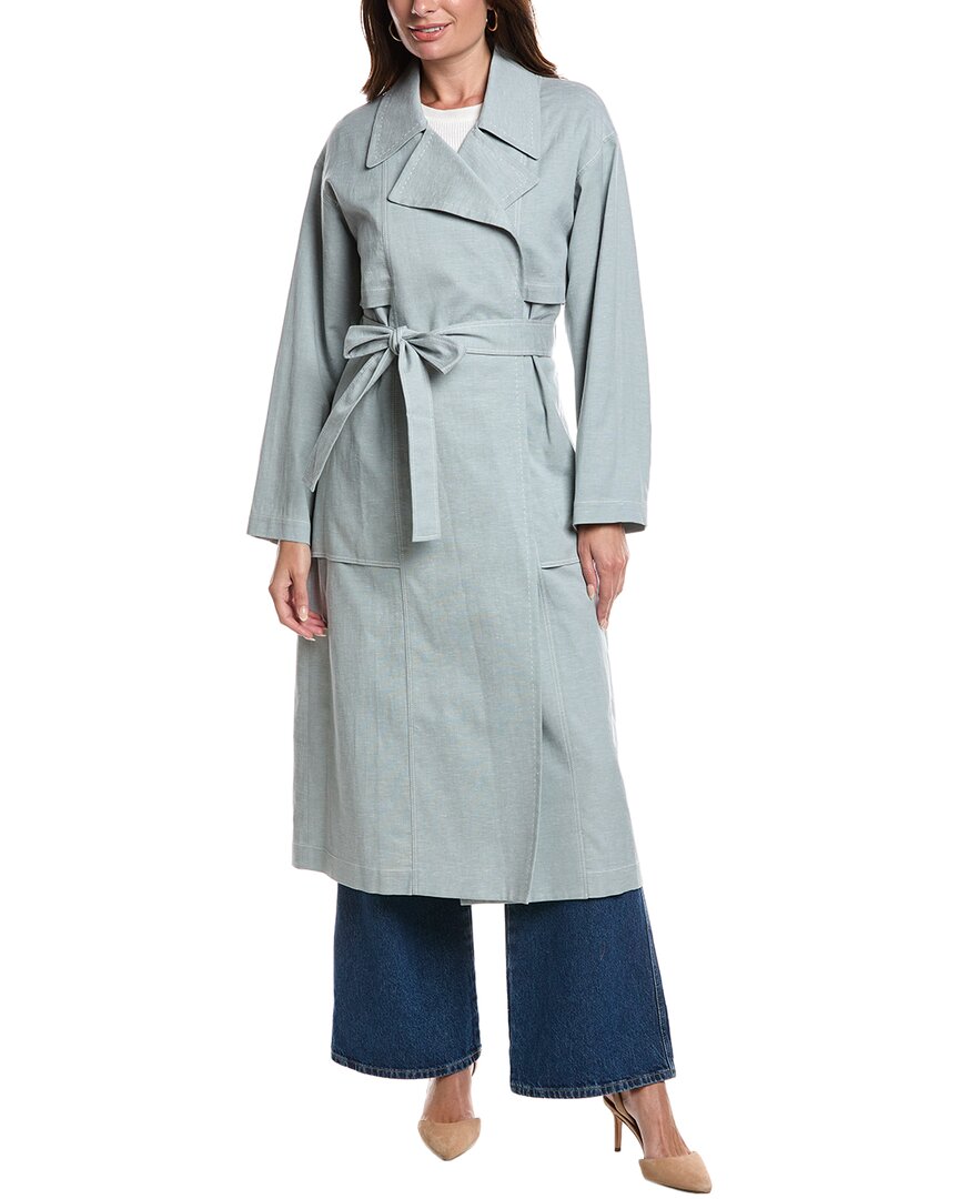 Lafayette 148 New York Belted A-line Linen-blend Trench Coat In Blue