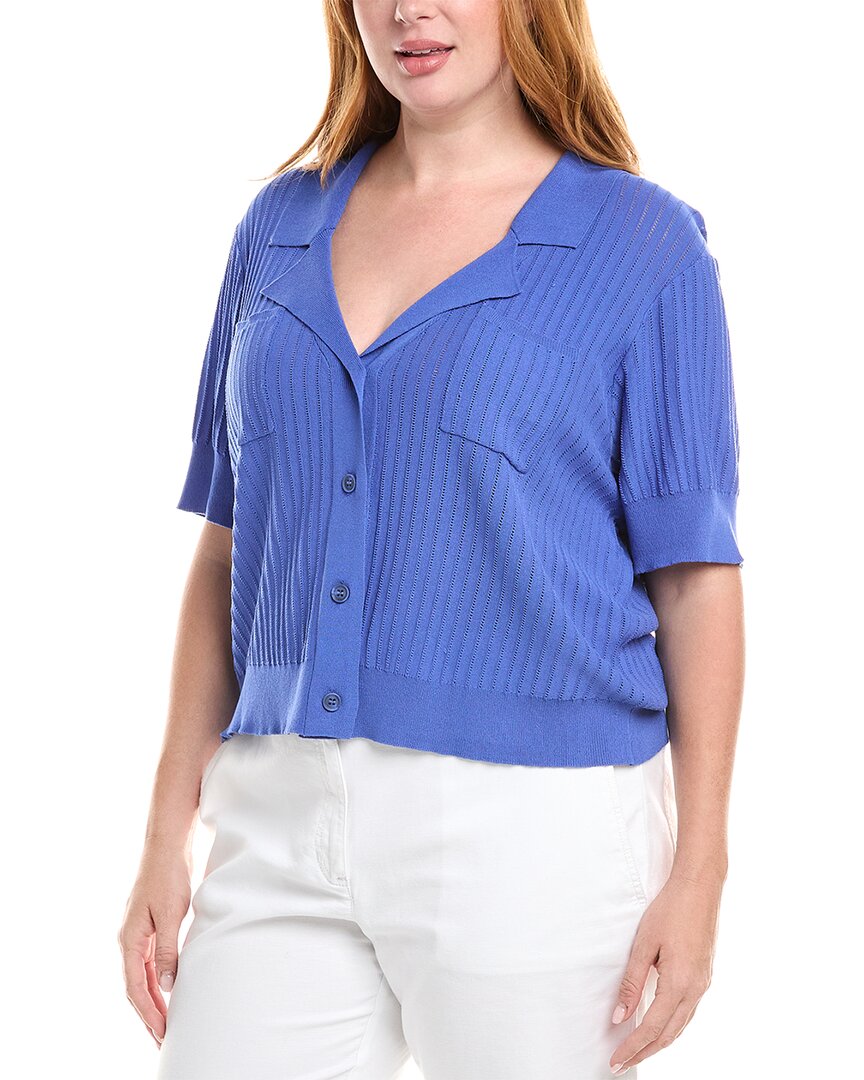 Tahari Asl Plus Size Short-sleeve Pointelle Cardigan In Blue