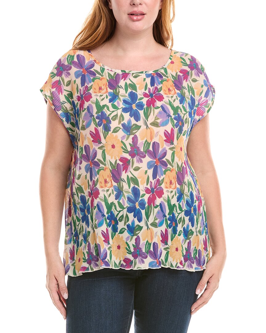 Tahari Asl Plus Plisse Top In Multi