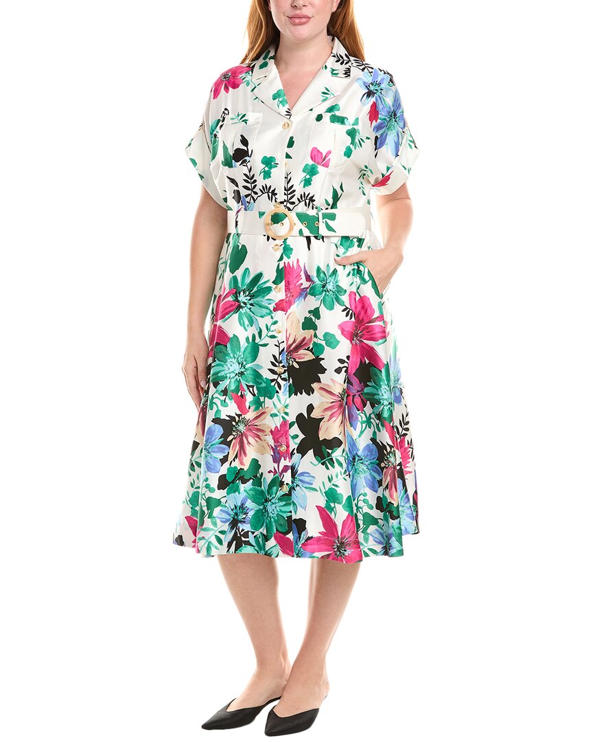 Tahari Asl Plus Belted Satin Shirtdress In Multi