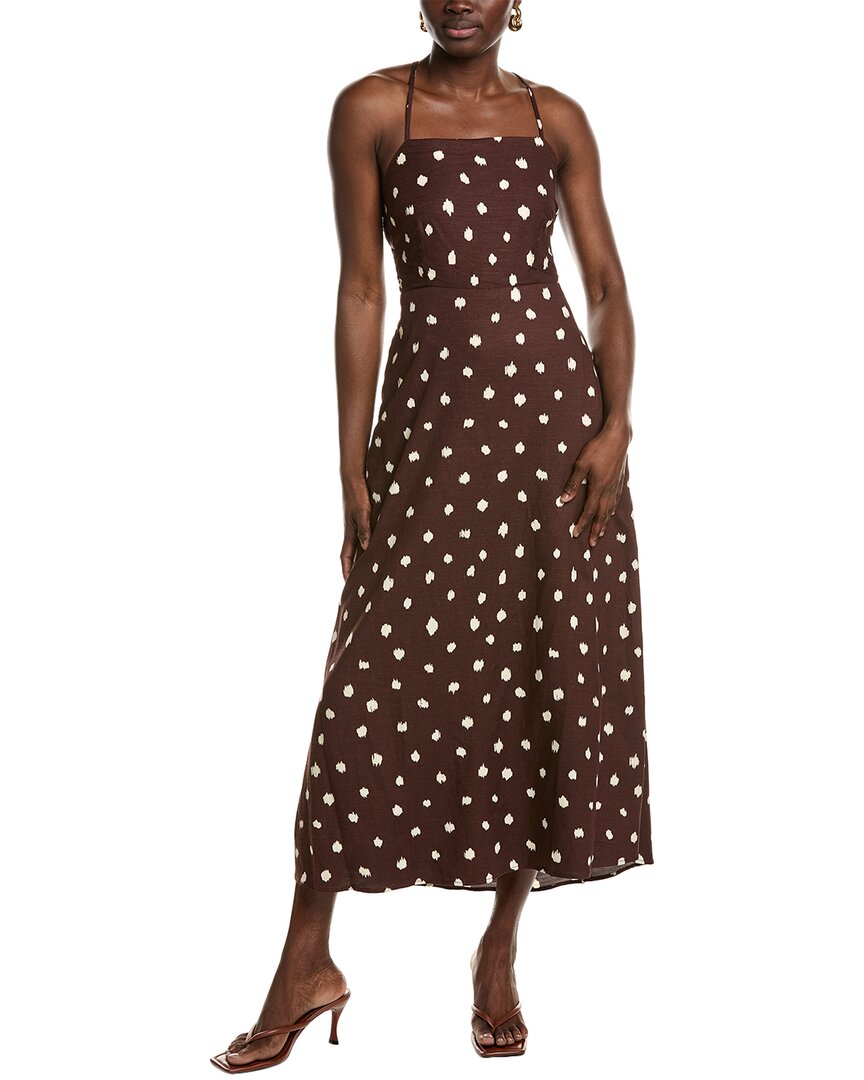 1.state Polka Dot Lace-up Maxi Dress In Brown