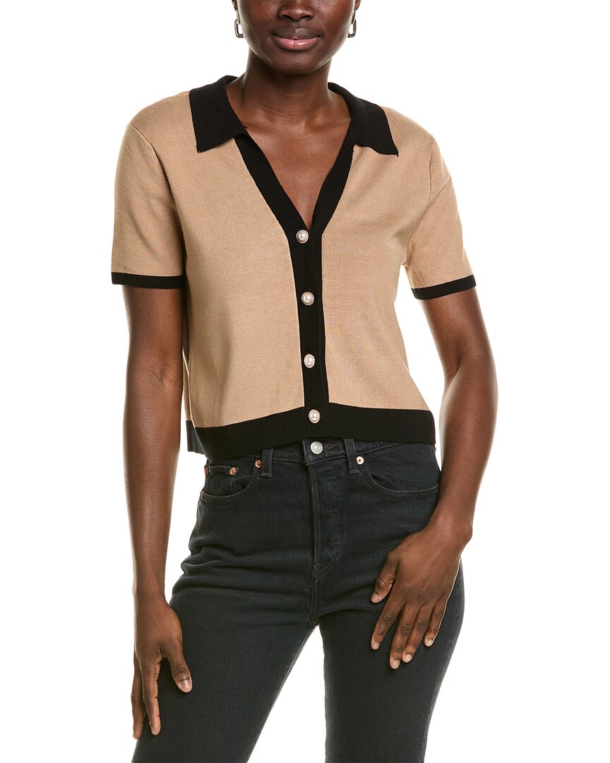 Ellen Tracy Tipped Polo Sweater In Neutral