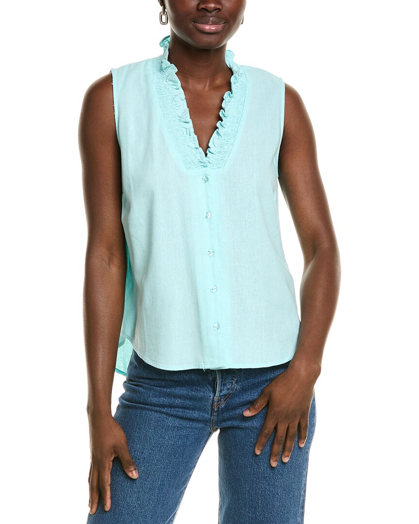 Ellen Tracy Linen-blend Top In Blue