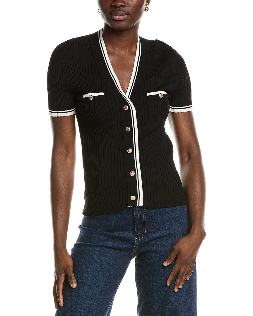 Nvlt Stripe Short Sleeve Crop Cardigan In Black