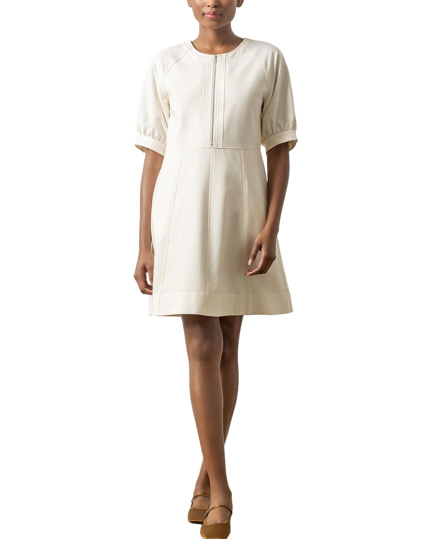 Lilla P Zip Front Flared Dress In Winter White In White
