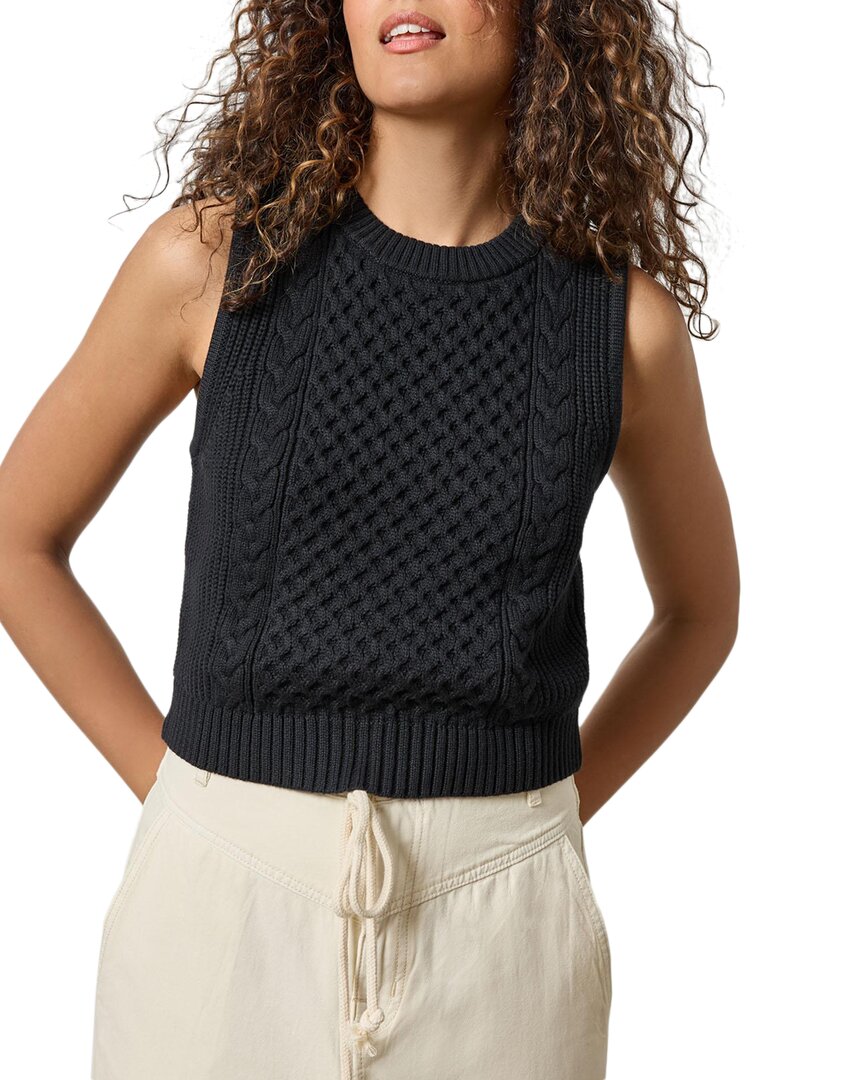 Lilla P Cropped Cable Tank Sweater In Black