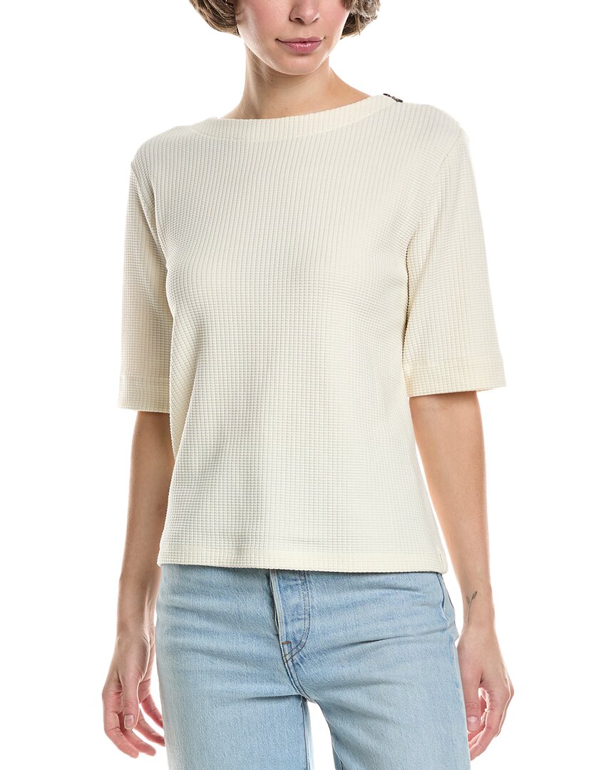 Lilla P Zippered Elbow Sleeve Crew Tee In Ecru In White