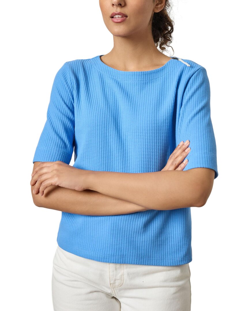 Lilla P Zippered Elbow Sleeve Crewneck Shirt In Blue